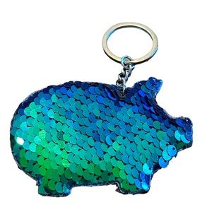 Blue and Green Sequined Pig Keychain
